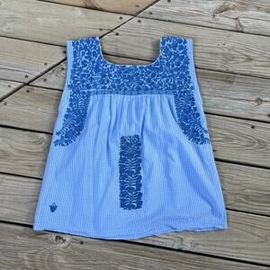 J. Marie Women's Blue Gingham Embroidered Sleeveless Top Size S